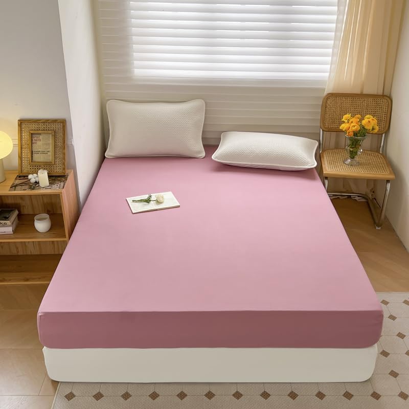 Kuber Industries Single Bed Mattress ProtectorBed Protecter With Elastic "120x200" CM (Pink)
