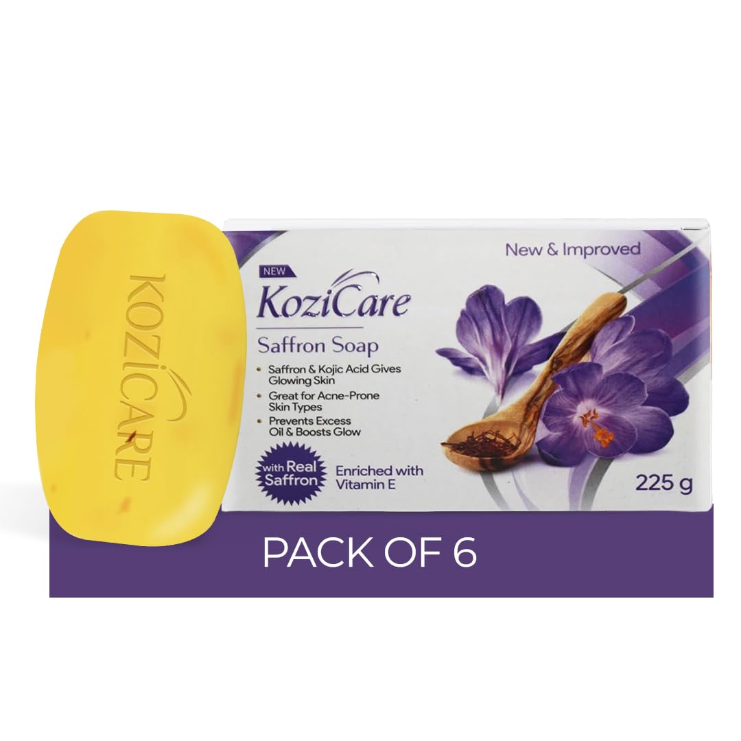 Kozicare Saffron Soap | Skin Brightening & Dark Spot Remover | Real Saffron, Olive Oil, and Kojic Acid Formula - Pack of 6 | For Face & Body | Smooth, Acne, Scars, Uneven Skin Tone