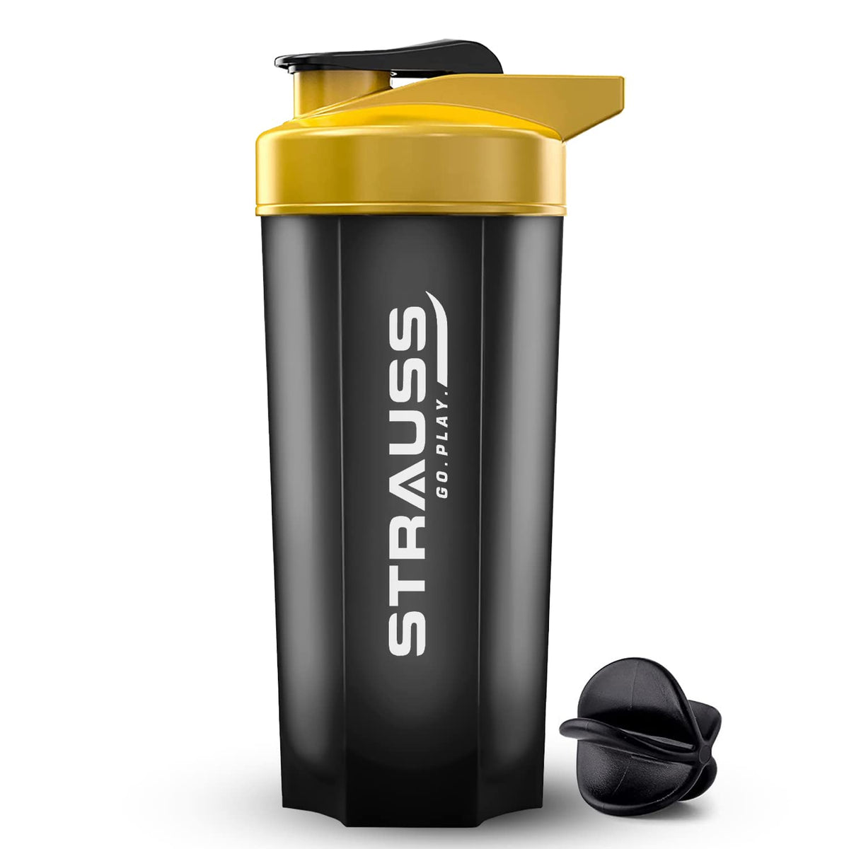 STRAUSS Recharge Shaker Bottle | BPA-Free Protein Shaker with Blender Ball | Leak-Proof Gym Bottle for Protein Shakes | Gym Bottle for Men and Women | Ideal for Gym, Yoga & Running,(Black/Yellow)