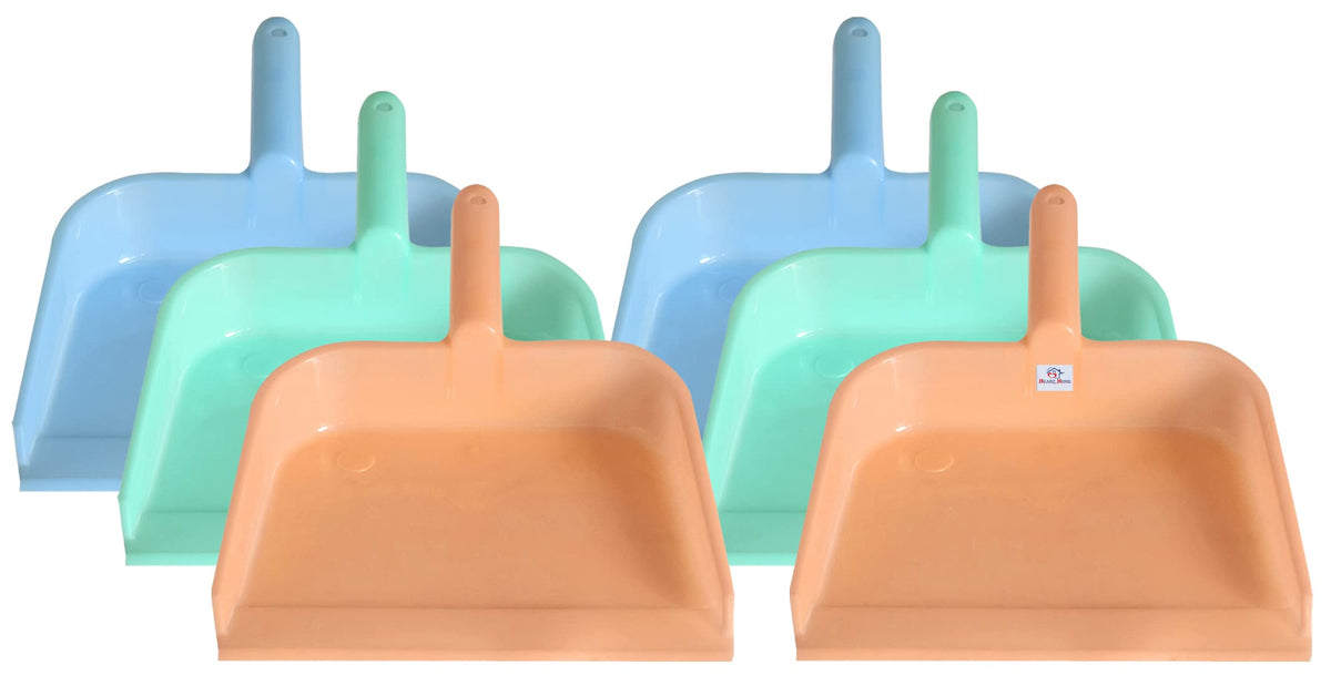 Heart Home Plastic Lightweight 10" Dustpan with Comfort Grip Handle for Easy Sweep Broom, Pack of 6 (Blue & Green & Light Pink)