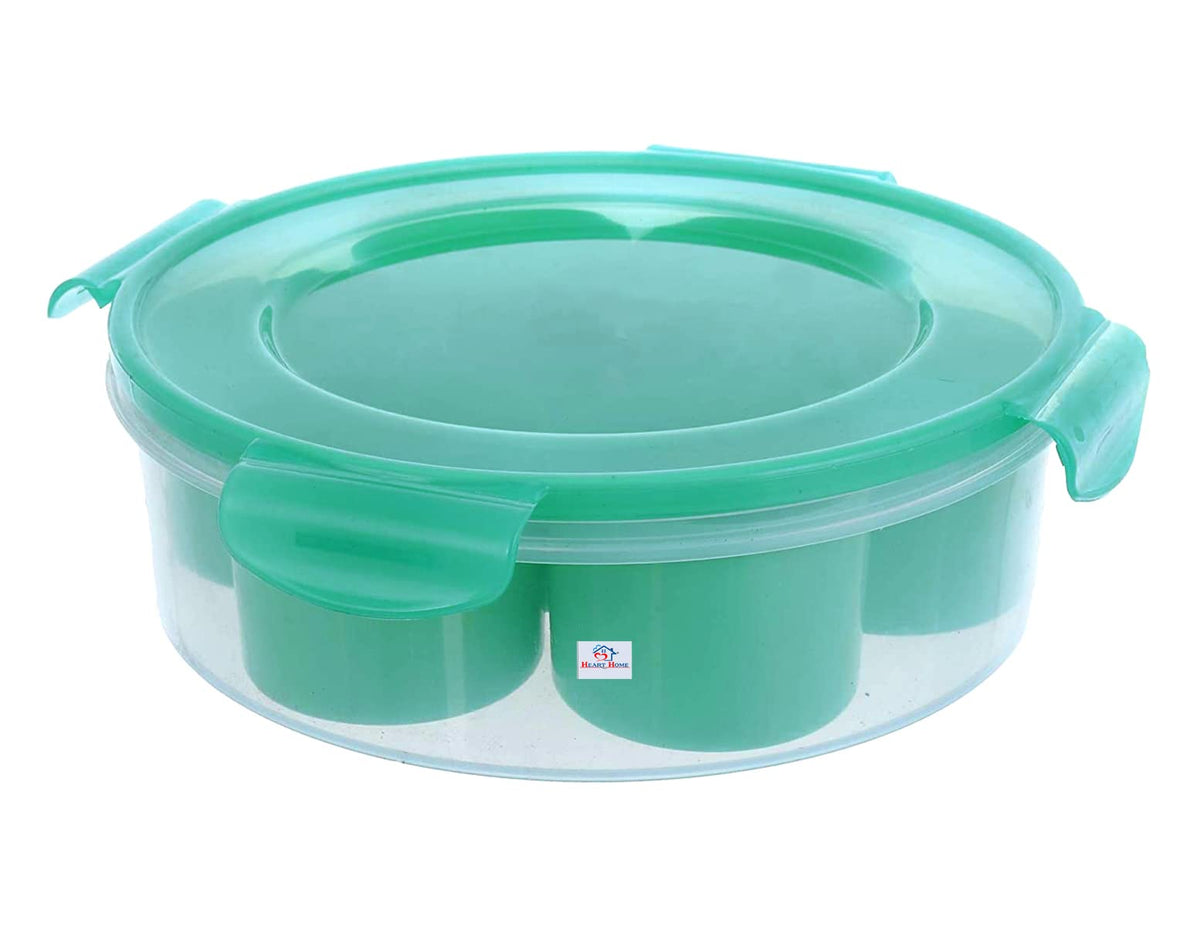Heart Home Food Grade, Leakproof, Dishwasher Safe Plastic Masala Box, Spice Container with 7 Containers & Tranasparent Lock Lid (Green)-HS43HEARTH25876