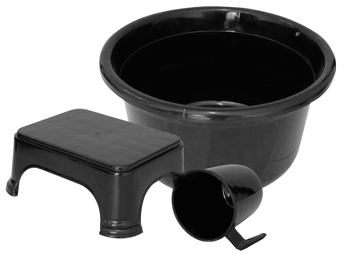 Kuber Industries 3 Pieces Plastic Mug, Tub & Stool Set (Black)