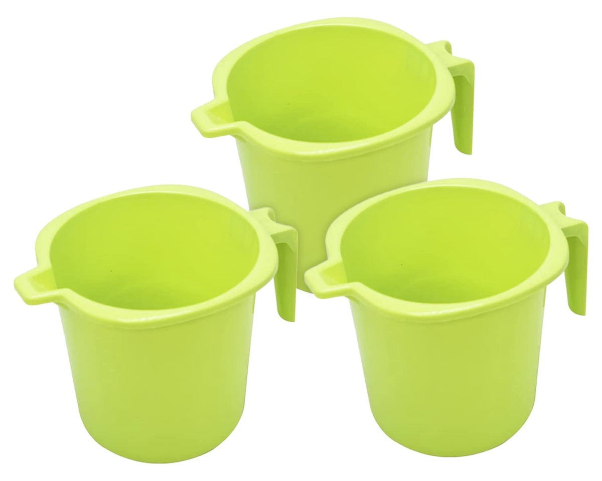 Kuber Industries Multiuses Square Large Lightweight, Unbreakable Strong Plastic Bathroom Mug, 2 Litre- Pack of 3 (Green)-50KM0852