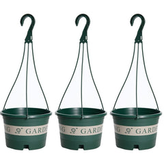Kuber Industries Plastic Flower Pot|Indoor & Outdoor Hanging Planter|Durable & Lightweight|Water Drainage Holes|Hanging Pots for Plants Balcony Railing|Office Decor|Large|DP-2414|Set of 3|Green