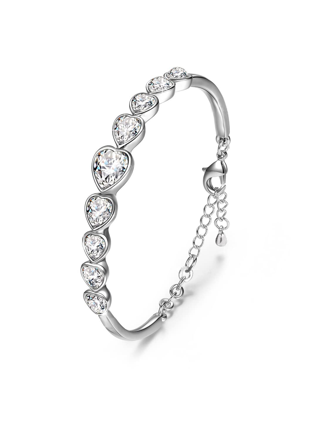 Golden Crystal Heart Chain Charm Bracelet - Tiaraa