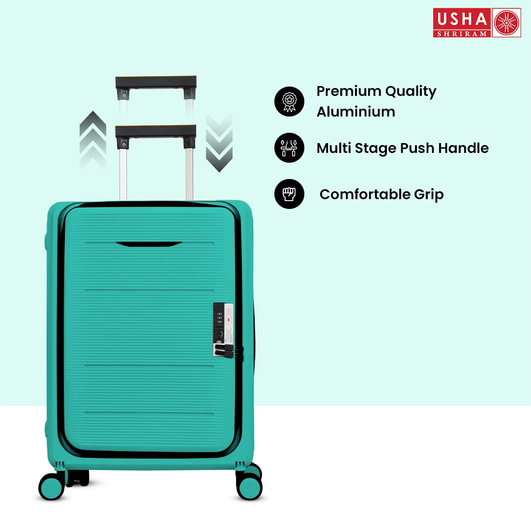 USHA SHRIRAM Check-In Bag (24 inch - 65cm) Collapsible Luggage Bag| Polypropylene Shell | Light mint| Suitcase For Travel | 360 Degree Wheel | Foldable Trolley Bag For Travel | Medium Size Trolley Bag
