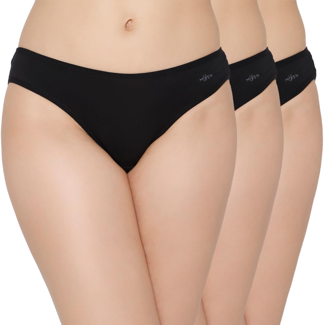 Mush Womens Ultra Soft Bamboo Modal Bikini Brief || Breathable Panties || Anti-Odor, Seamless, Anti Microbial Innerwear (XL - Pack of 3, Black Color)