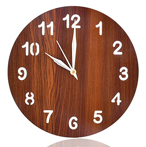 Kuber Industries Wooden Simple Numerical Round Shaped Wall Clock for Home Décor Size 25 x 25 CM (Brown)