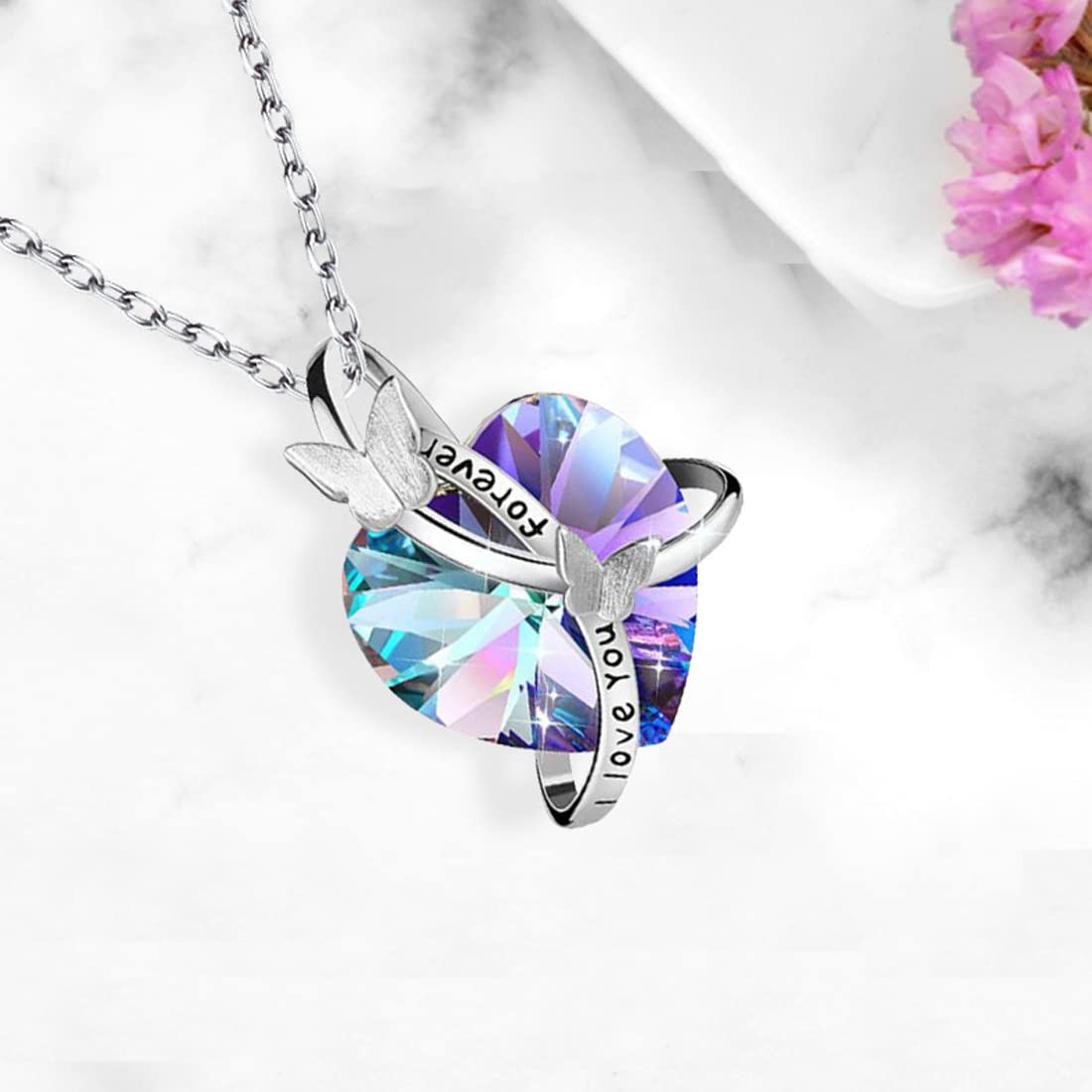 AB Crystal Heart Necklace, Sterling Silver AB Crystal Heart Pendant Necklace  Unique Handmade Mothers Day Gift Austrian Crystal Jewellery - Etsy Finland