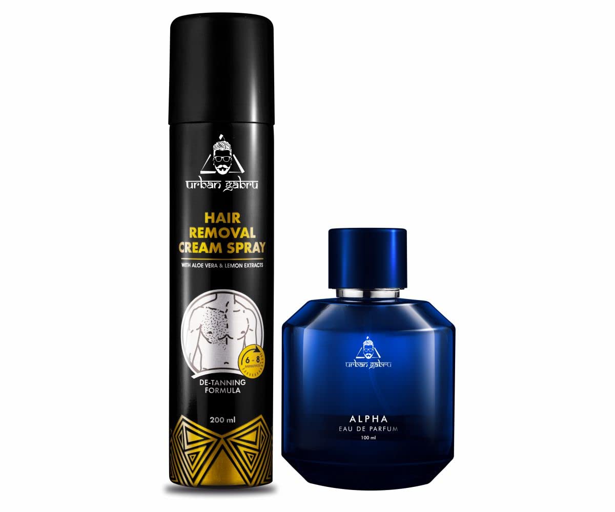 Urbangabru Hair Removal Cream Spray (200 ML) + Alpha Perfume for Men (100 ML) - Men's Grooming Combo Kit