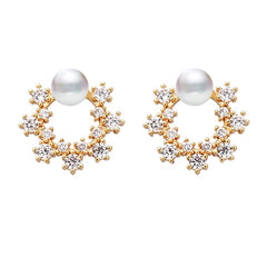 Yellow Chimes Latest Fashion Gold Plated Crystal Pearl Design Stud Earrings for Women and Girls, Medium (YCFJER-PRLSTUD-GL)
