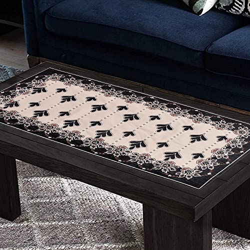 Heart Home Rectangular Floral Print Cotton Table Runner for Dining and Center Table, Wedding, Everyday Use, Dinner Parties (Black)-50HH01278