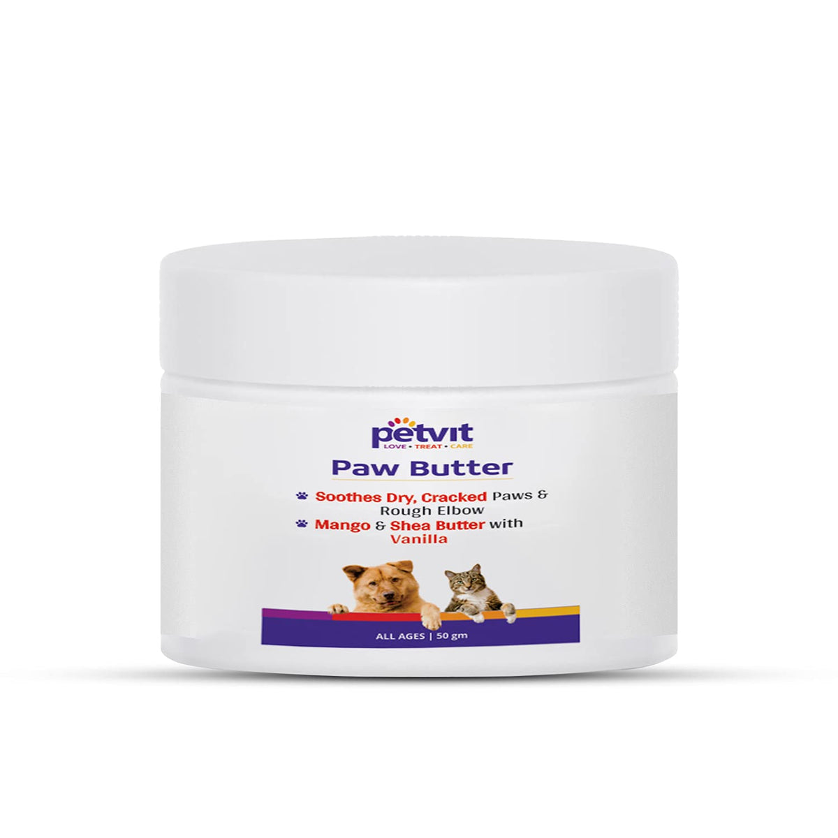 Petvit Paw Butter for Dogs and Cats | Moisturizes | Softens |Soothes | Natural Ingredients - 50gm