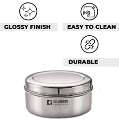 Kuber Stainless Steel Flat Kitchen Container Set | Rust Proof & Durable | Multipurpose, Easy to Clean, Sturdy & Stackable | Kitchen Storage Containers Set of 2 - Assorted