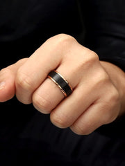 Yellow Chimes Ring For Men Black Bands Rings Platinum Plated Titanium Steel Never Fading Ring For Men and Boys