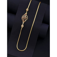 Yellow Chimes Classic AD/American Diamond Studded Gold Plated Necklace Peacock Ball Mugappu Mopu Chain Design Thali chain with side Mugappu for Women and Girls, Gold, Multicolour, Medium