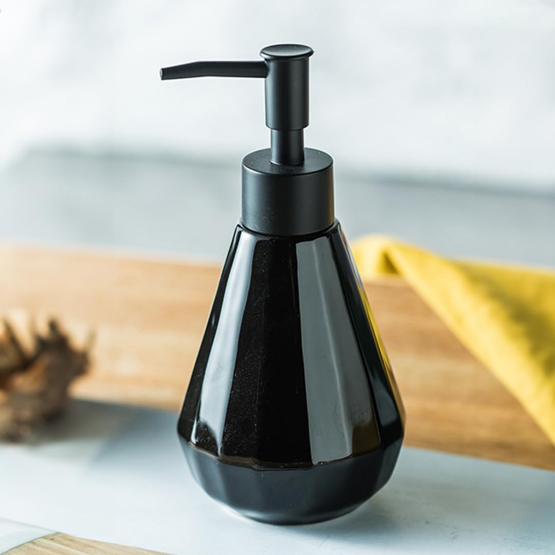 The Better Home 250ml Dispenser Bottle - Black| Ceramic Liquid Dispenser for Kitchen, Wash-Basin, and Bathroom | Ideal for Shampoo, Hand Wash, Sanitizer, Lotion, and More