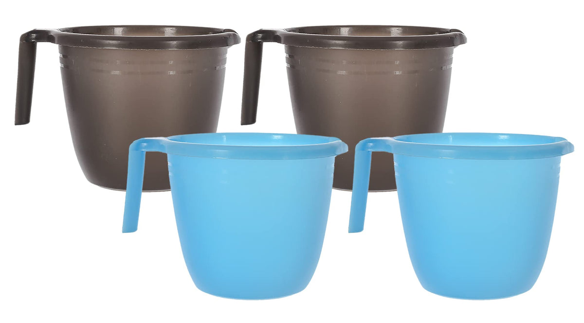 Heart Home Multiuses Leightweight, Unbreakable Strong Plastic Bathroom Mug 1 Litre- Pack of 4 (Black & Sky Blue)-46HH0224