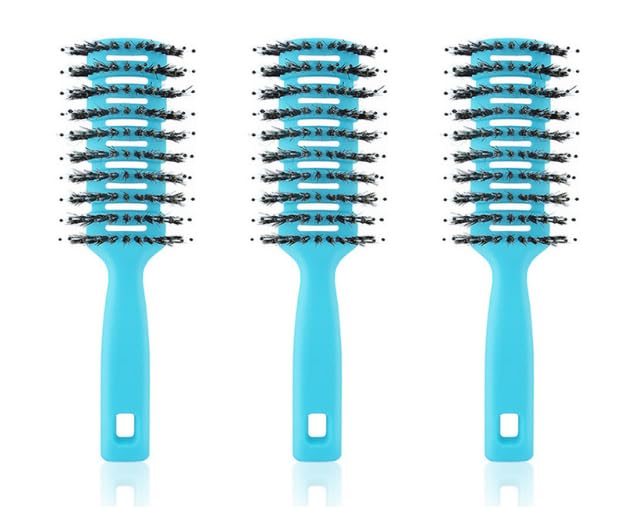 UMAI Round Vented Hair Brush for Quick Drying & Pain Free Detangling | Smoothens | Stylish design | Flexible Nylon Bristles | Suitable for all Hair types (Blue, Pack of 3)