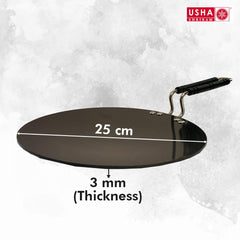 USHA Shriram Hard Anodized Roti Tawa with Handle | 25 cm Diameter | High Grade Aluminium | Scratch Resistant Surface | Riveted Handles | Roti & Dosa Tawa | Black Color | 1 no.