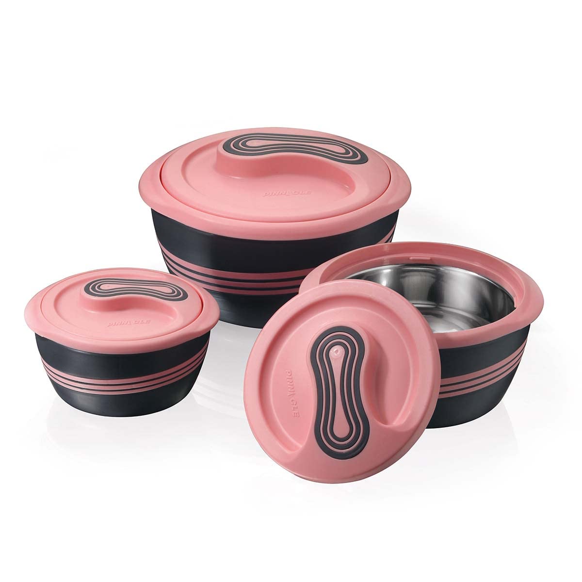 Pinnacle Palazio Inner Stainless Steel Casserole Set of 3 | 500 ml, 1000 ml, 2000 ml | Hot Box | Roti Box | Ideal as Serving Bowl | Hot Case | Blue (Pink)
