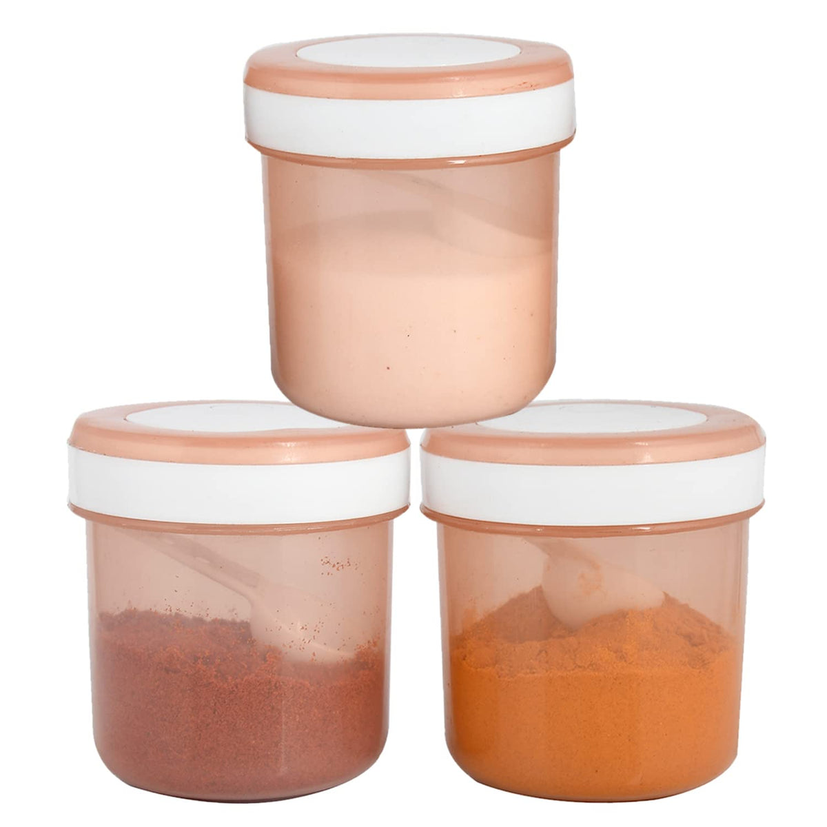 Kuber Industries Containers Set for Kitchen|BPA-Free Plastic 350 ML Storage Containers Set with Spoon for Kitchen Set of 3 (Brown)