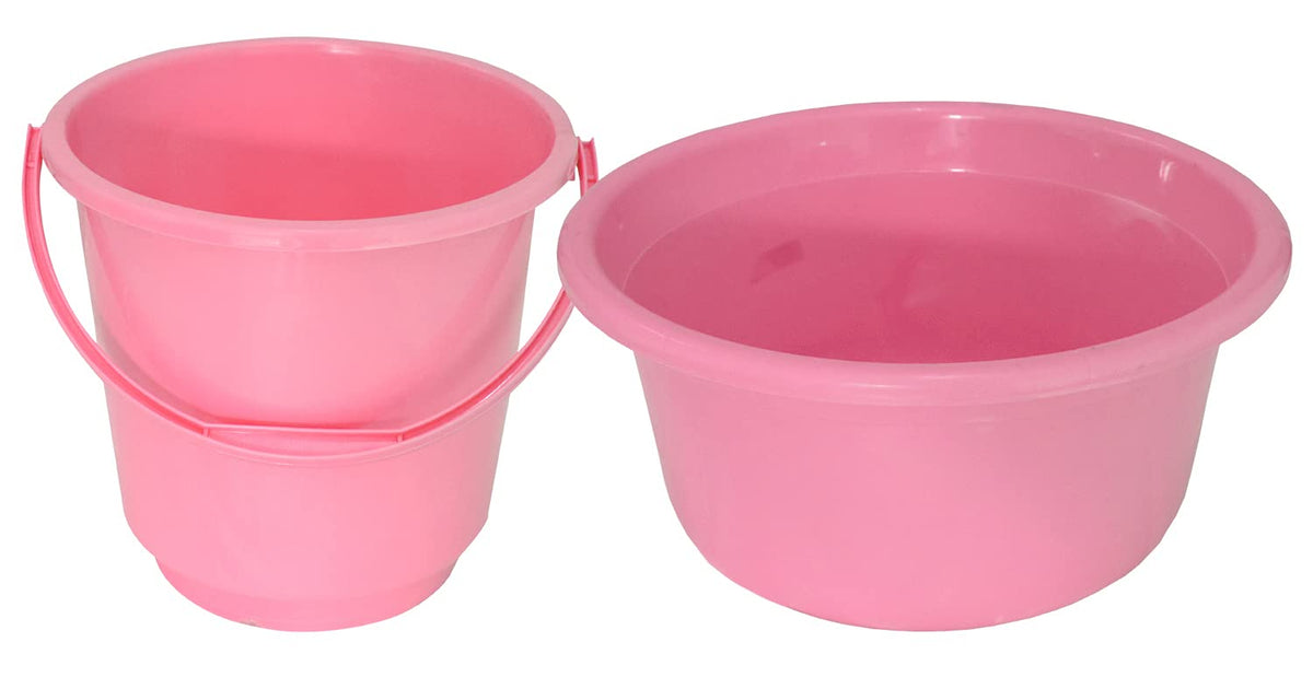 Kuber Industries 2 Pieces Plastic Bucket & Tub Set (Pink)