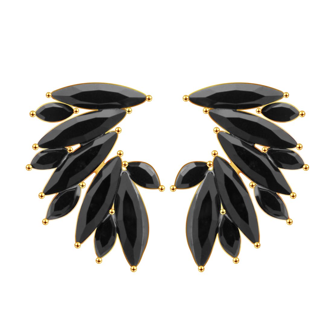 Kairangi Elegant Gold Plated Crystal Clip On Stud Earrings for Women and Girls (Black)