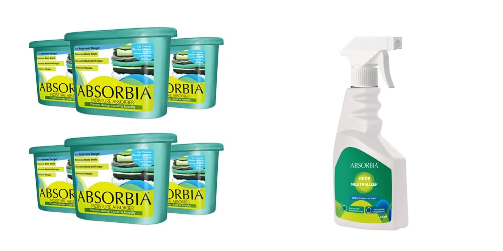 Absorbia Moisture Absorber | Absorbia Classic (300 gms X 6 boxes)- Season Pack of 6 | Absorption Capacity 600ml Each|Dehumidier for Wardrobe etc (Season Pack with Odour Neutralizer)