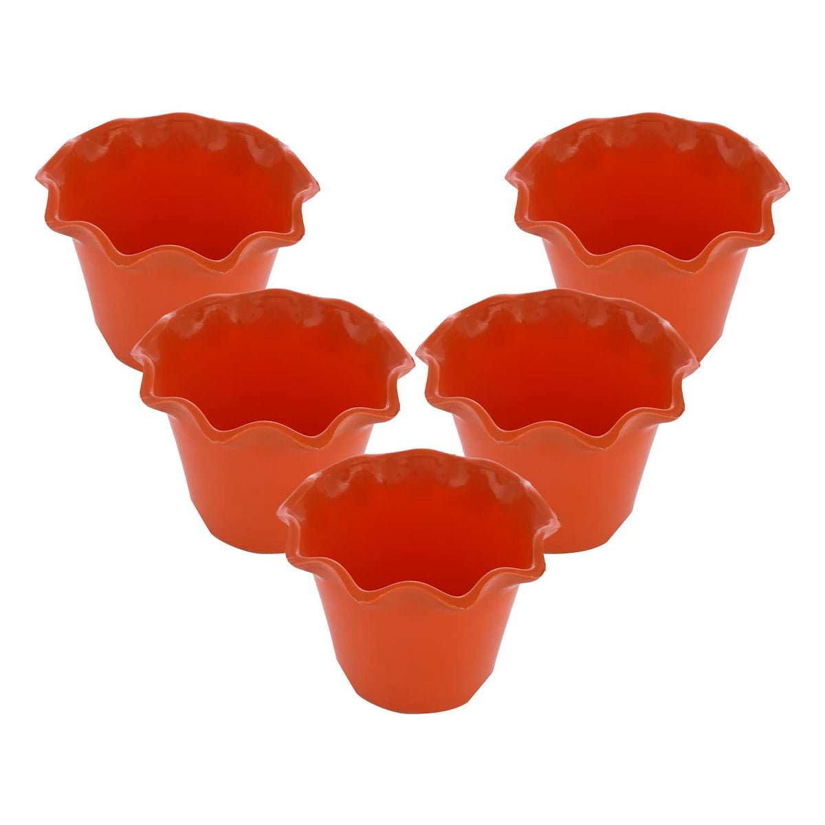 Kuber Industries Blossom Flower Pot|Durable Plastic Flower Pot|Gamla with Drain Holes for Home Décor|Balcony|Garden|8 Inch|Pack of 5 (Orange)