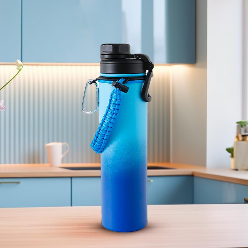 The Better Home Insulated Water Bottle for Gym Kids Office|Thermos Stainless Steel Vacuum Insulated Flask with Rope and Carabiner Hot Water Bottle for Boys and Girls | 1 Litre (Blue)