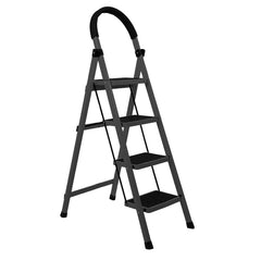 Cheston Premium MS Steel 4-Step Foldable Ladder 5.1' FT Anti-Skid Step Ladder | Wide Pedal and Hand Grip | Sturdy & Shock Resistance | Supports Over 150 Kgs (Black)