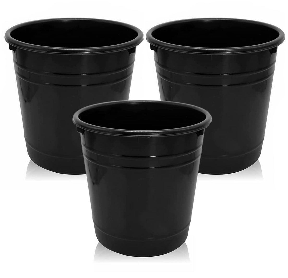 Kuber Industries Plastic Dustbin|Portable Garbage Basket & Round Trash Can for Home,Kitchen,Office,College,5 Ltr,Pack of 3 (Black)