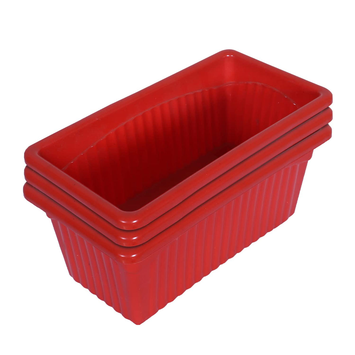 Kuber Industries Rectangular Jupiter Plastic Window Pot|Flower Planter for Home & Balcony,Garden 14 Inches Pack of 3 (Red)