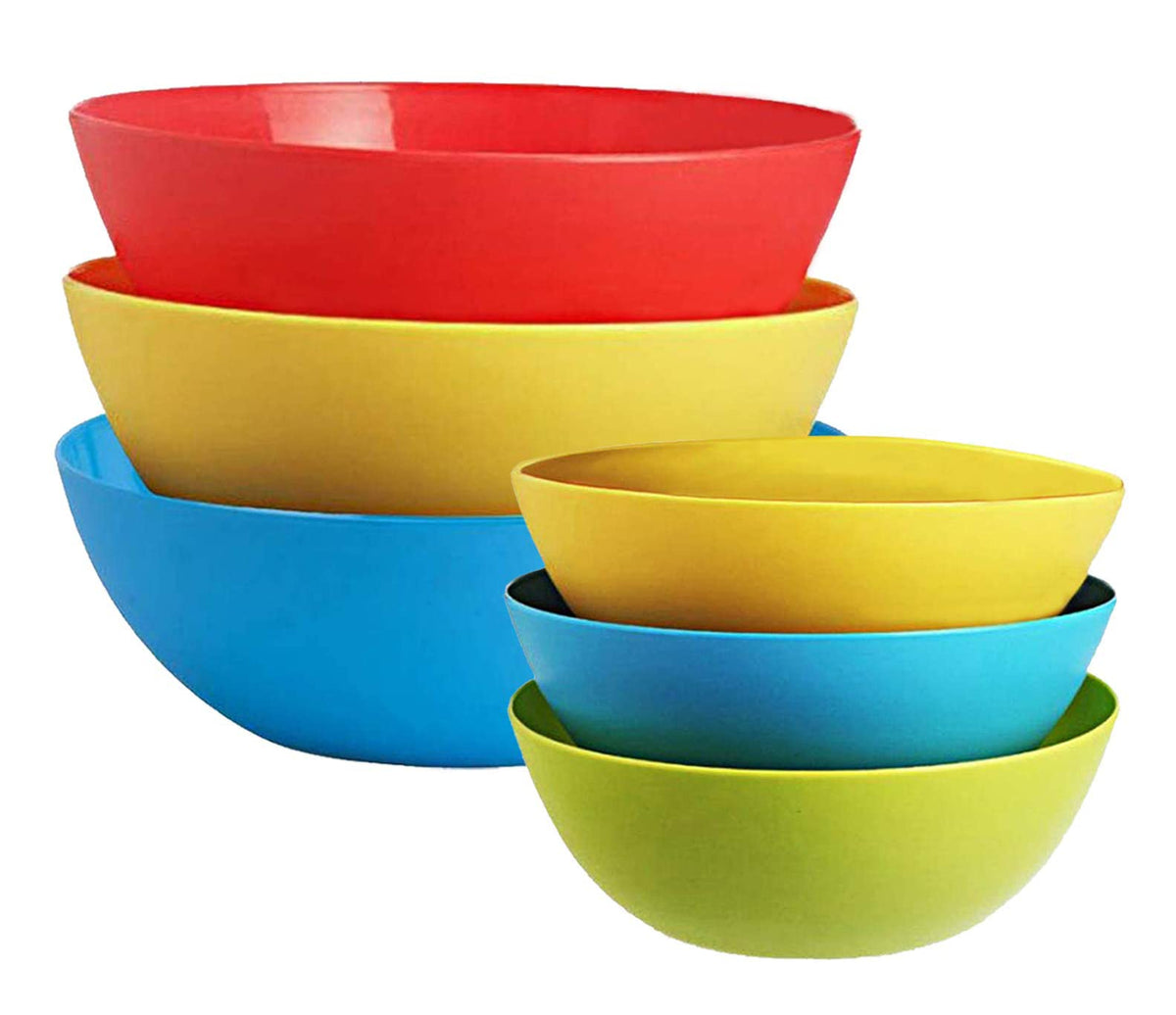 Heart Home Plastic Microwave Safe 6 Pieces Mixing Bowl Set- 1000, 1500 ML (Multi) - CTHH016464