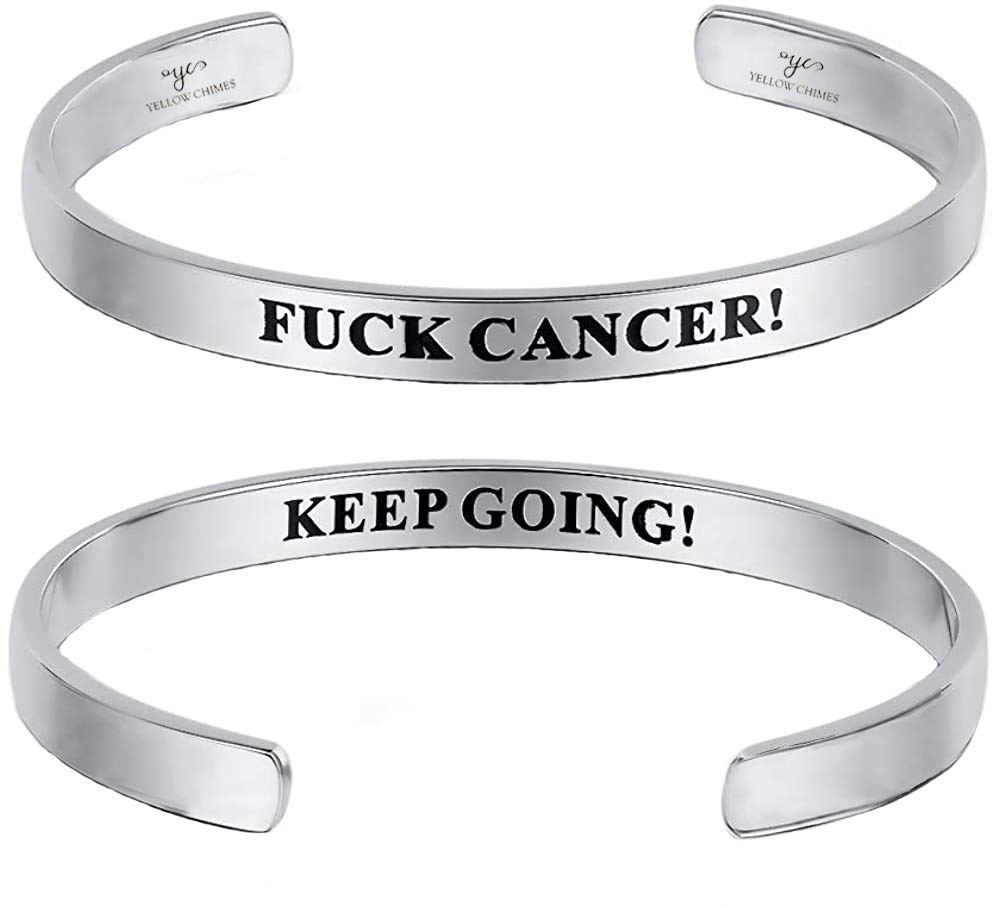 Yellow Chimes "Fuck Cancer Keep Going! (Unisex) Inspirational Gifts Message Engraved Karma Band Bracelet Bangle Mirror Polish Stainless Steel for Women & Men