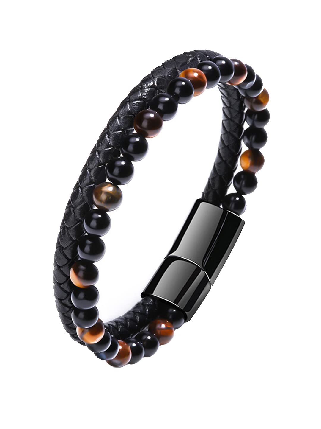 Kairangi Bracelet For Men Black and Orange Beaded Stretchable Bracelet For Men and Boys