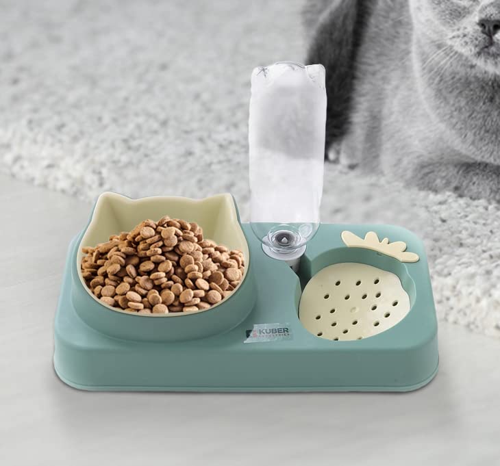 Urbane Home 2-in-1 Cat & Dog Bowl Set With Replaceable Water Bottle|Detachable Cat Bowl Set|Premium PP & ABS Plastic|Non-Toxic|Suitable For Small & Medium Pets|PT303M|Light Green