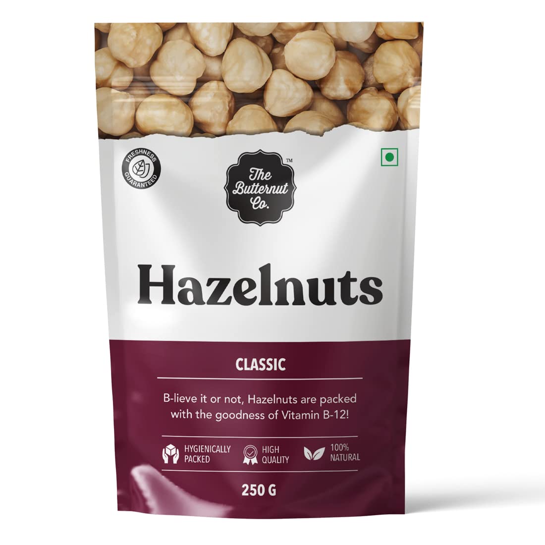 The Butternut Co. Hazelnut Kernels Without Shell 250g | 100% Natural | High Protein & High Fiber | Gluten Free | Superfood | Whole Hazel Nuts
