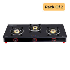 Surya Flame Smart Gas Stove 3 Burners Glass Top | India's First ISI Certifed Black Body PNG Stove | Direct use for Pipeline Gas - 2 Years Complete Doorstep Warranty(Pack of 2)