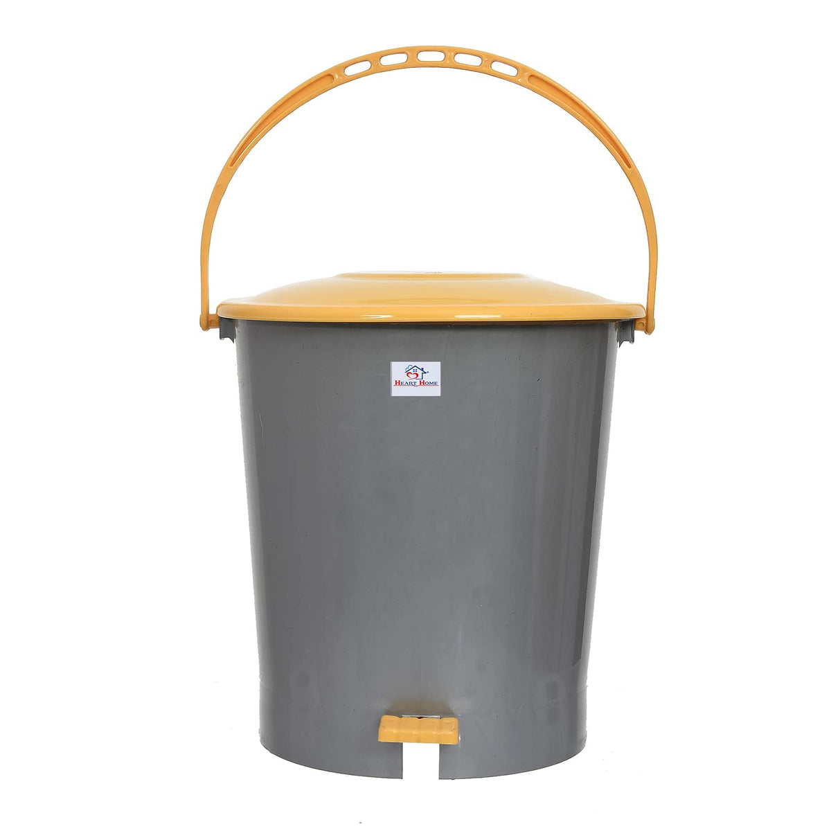 Heart Home Plastic Pedal Dustbin/Wastebin With Handle, 5 Liter (Grey & Yellow)-47HH01025