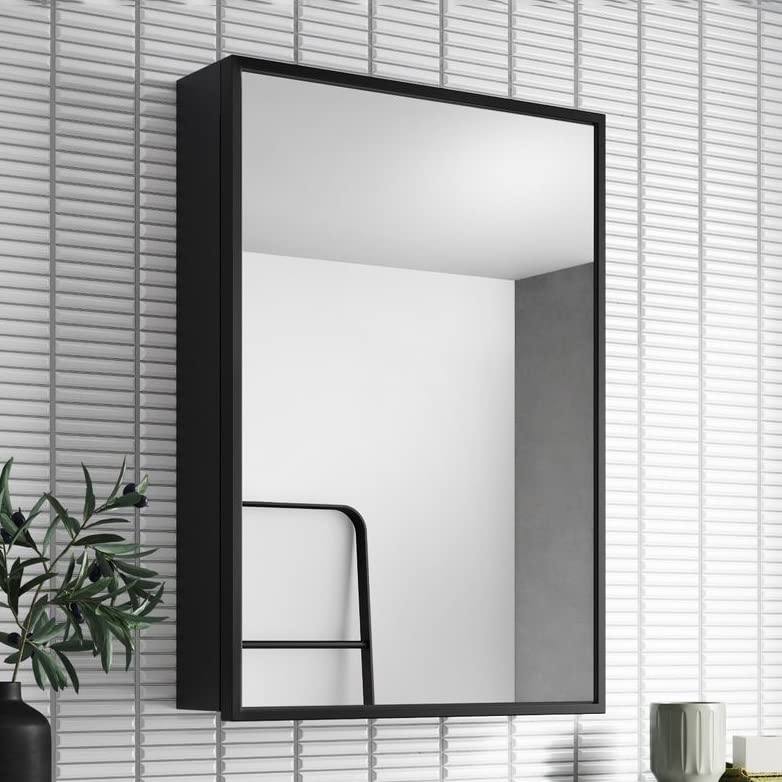 Plantex Aluminium Framed Bathroom Cabinet with Mirror/Heavy-Duty Steel Body Bathroom Storage Organizer/Shelf – 12x18 Inch, Black