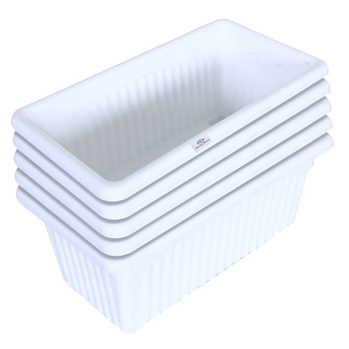 Heart Home Rectangular Jupiter Plastic Window Pot|Flower Planter for Home & Balcony,Garden 14 Inches Pack of 5 (White)