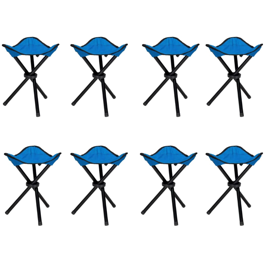 Kuber Industries Set of 8 Portable Stools for Travelling|Foldable Outdoor Sitting Chair|Tripod 3 Leg Chair for Camping, Picnic, Hiking|Blue