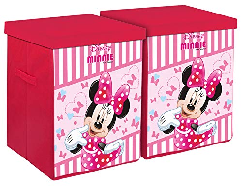 Kuber Industries Disney Minnie Print Non Woven Fabric Foldable Laundry Basket, Toy Storage Basket, Cloth Storage Basket with Lid & Handles (Set of 2, Pink)