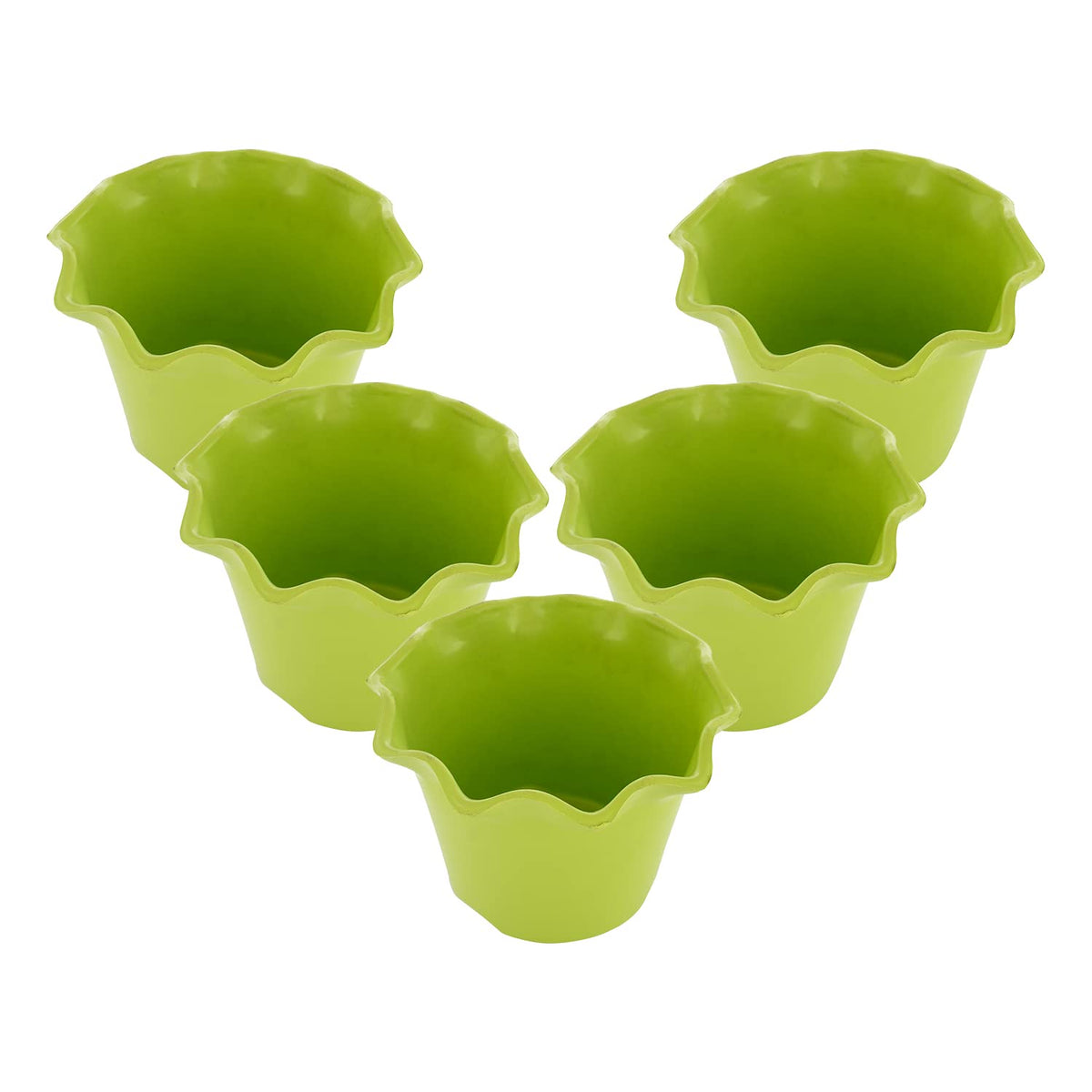 Kuber Industries Blossom Flower Pot|Durable Plastic Flower Pots|Planters for Home Décor|Garden|Living Room|Balcony|Pack of 5 (Green)