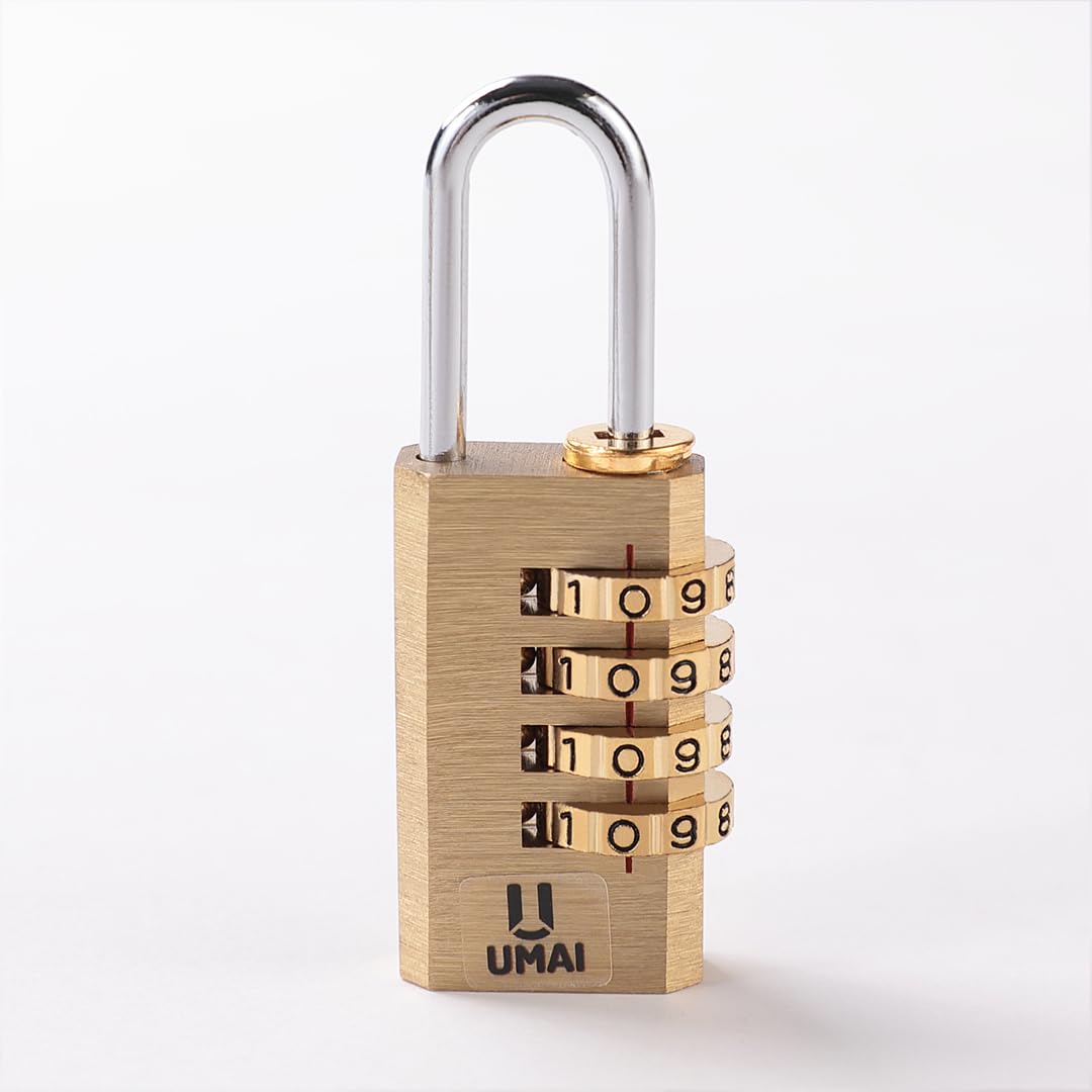 UMAI 4-Digit Code Combination Brass Lock | Number Lock | Portable Luggage Lock | Travel Lock for Briefcase, Laptop Bags Gold