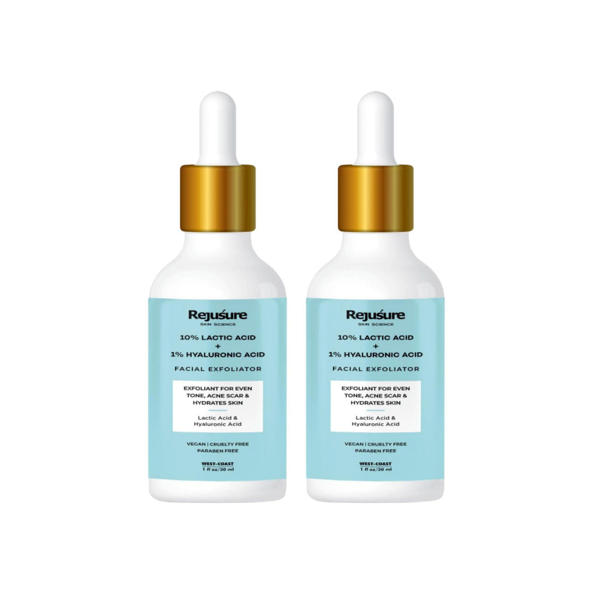 Rejusure Lactic Acid 10% + Hyaluronic Acid 1% Facial Exfoliator Exfoliant for Even Tone, Acne Scar & Hydrates Skin Best for Sensitive, Dry & Oily skin – 30ml (Pack of 2)