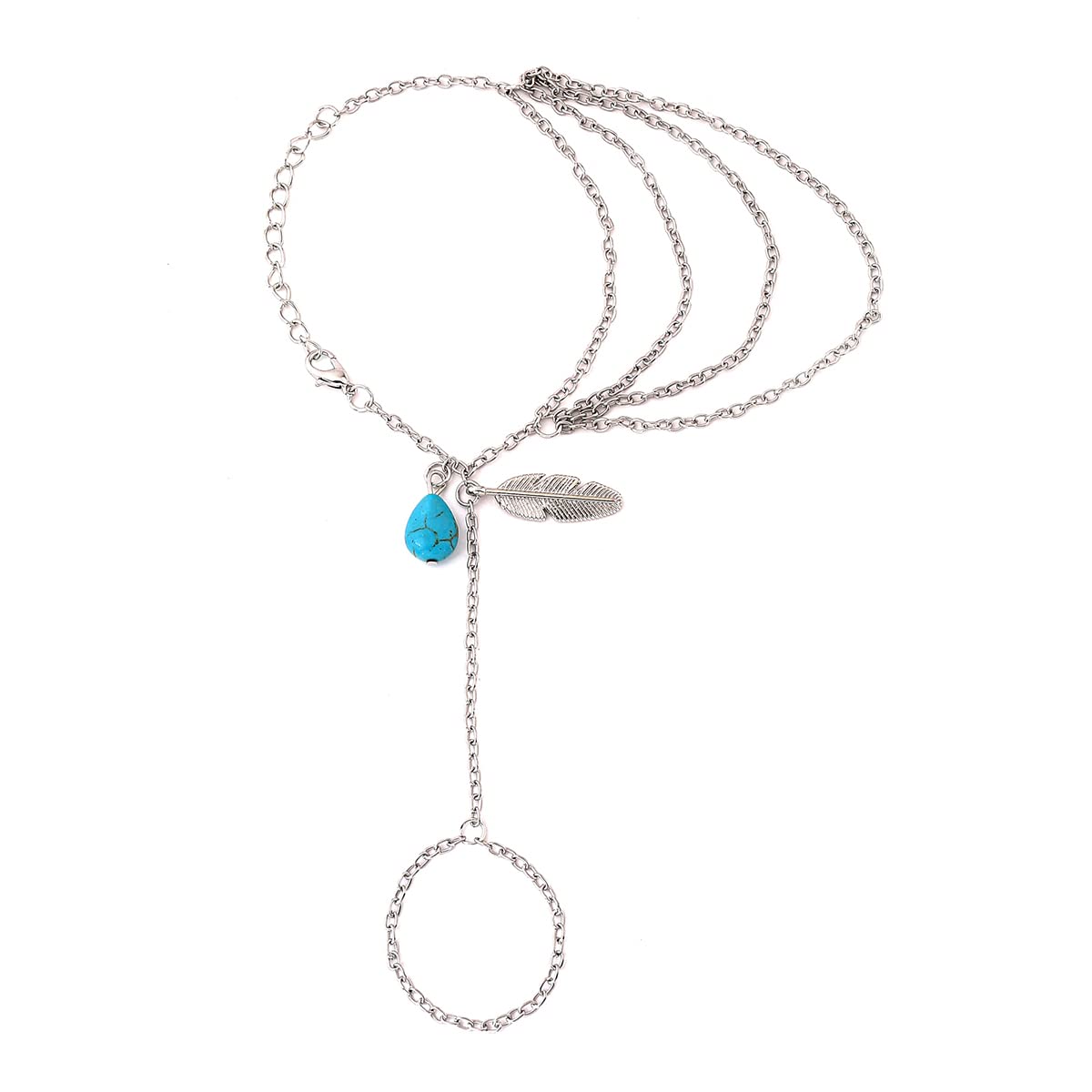 Yellow Chimes Hand Chain For Women Multilayer Silver Plated Blue Stone Feather Charm Hanging Hand Chain For Women and Girls