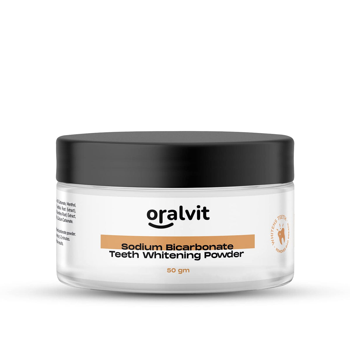 Oralvit Sodium Bicarbonate Teeth Whitening Powder with Baking Soda, Peppermint Oil | For Teeth Whitening - Enamel safe & Fresh Breath| Suitable for all Teeth types – 50gm